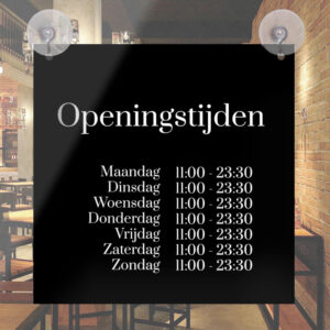 Openingstijden Bordje Raam Horeca