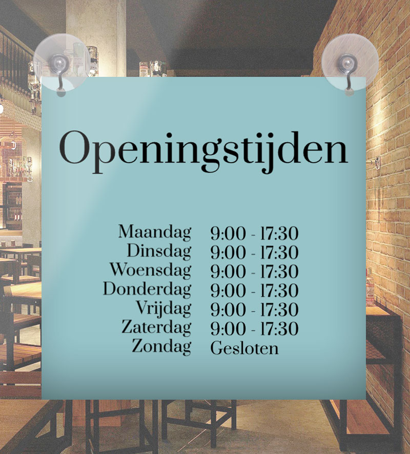 Openingstijden Bordje Raam Zuignappen