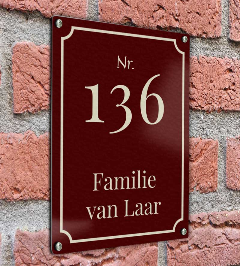 Emaille Voordeur Naambord Roestbruin Rood