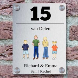 Rvs Naambordje Familie Iconen Gekleurd