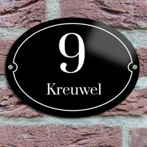 Ovaal Naambordje Nostalgisch Zwart