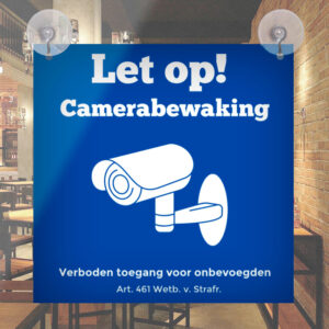 Bordje Camerabewaking 20x20cm Raam Zuignappen