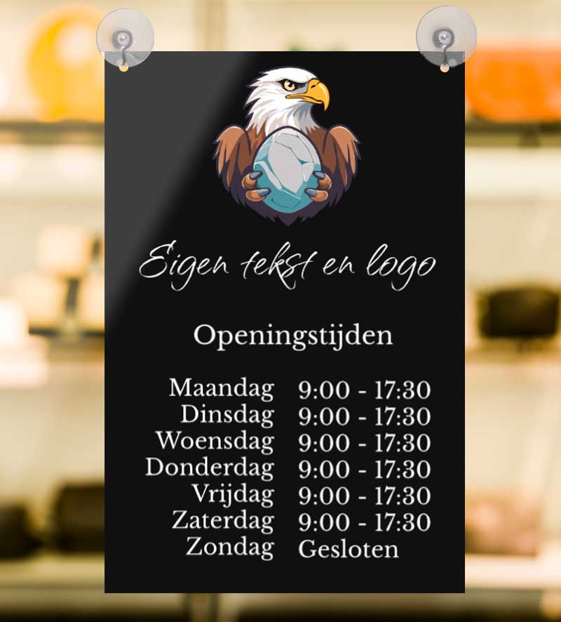 Openingstijdenbordje Etalage Raam 20x30cm