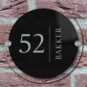 Zwart Rond Naambord Voordeur Plexiglas