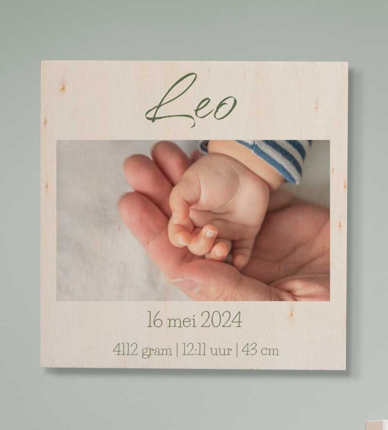 Geboortebord Hout Met Foto Zijkant