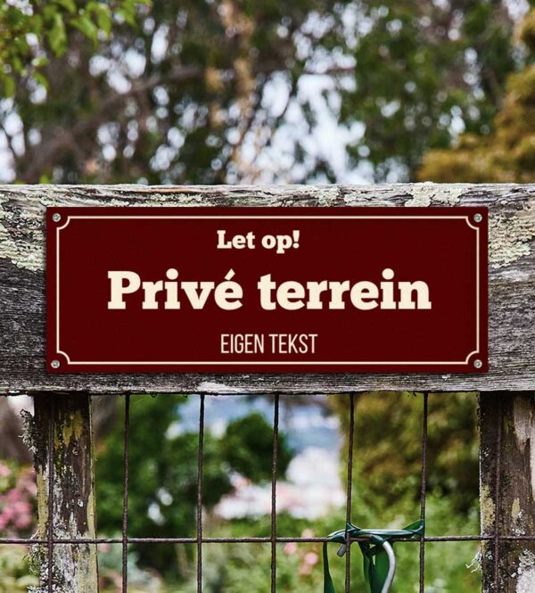 Teksbord Hek Prive Terrein Personaliseren