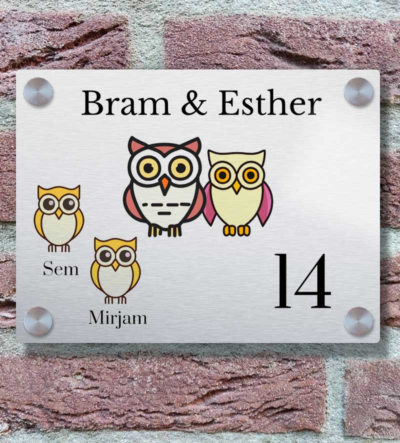Grappig Naambordje Voordeur Familie Met Uilen Personaliseren