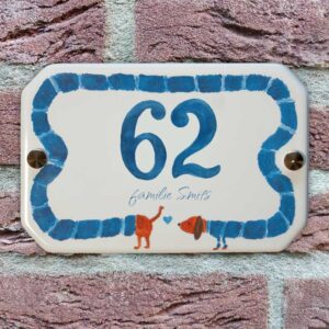 Keramiek Naambordje Voordeur Met Hondje Uniek Familie Naam