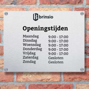 Openingstijden Bord Liggend Rvs Geborsteld