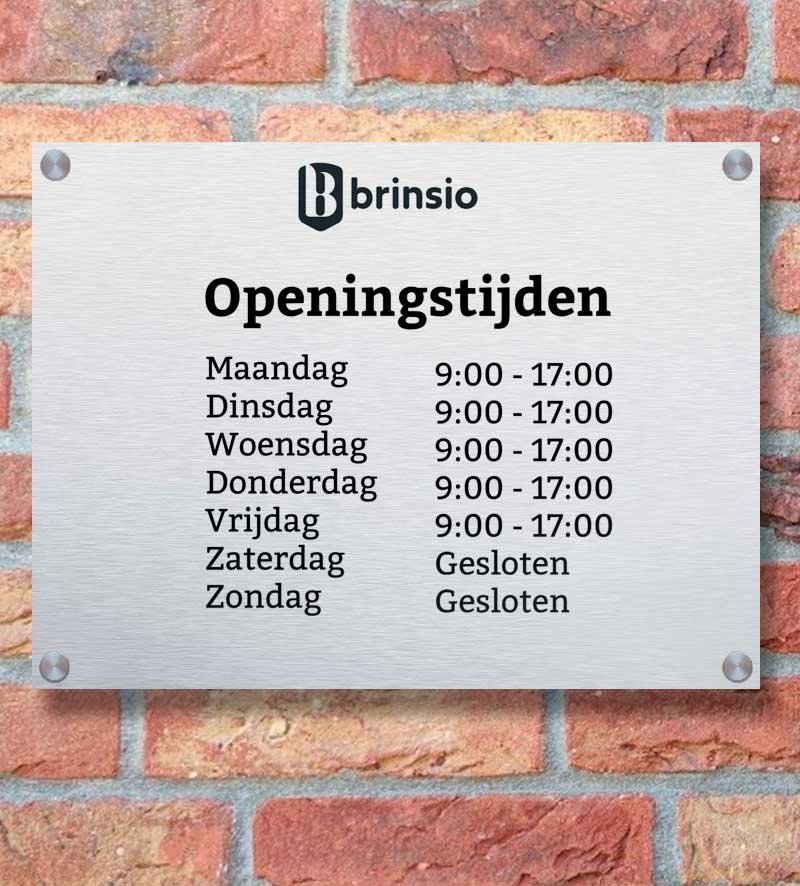 Openingstijden Bord Liggend Rvs Geborsteld