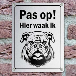 Waakbordje Met Engelse Bulldog Rvs Look Geborsteld Hoge Kwaliteit