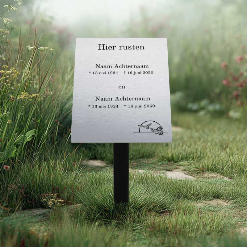 Bord Met Tekst Bij Grafmonument Rvs Look Geborsteld Met Grondpaal